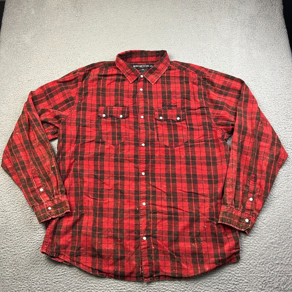 Winchester Shirt Men Red Black Buffalo Plaid Button Up Pearl Snap Top Size 4XL